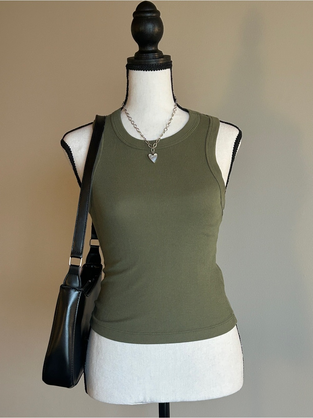 Dynamite Olive Green Ribbed Razorback Tank Top Small